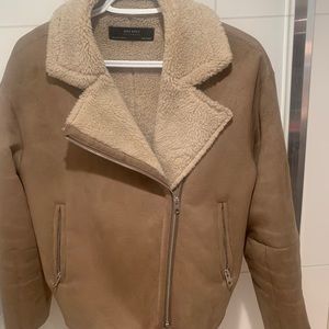 Zara faux suede shearling aviator jacket size M